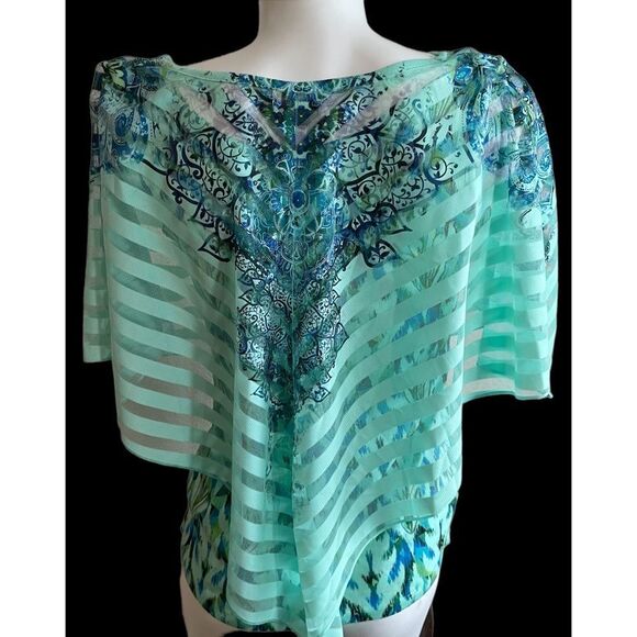 World Unity Top Set / 2 Piece / Mint Green Blue Tank with Cape Poncho / XS - Picture 7 of 8